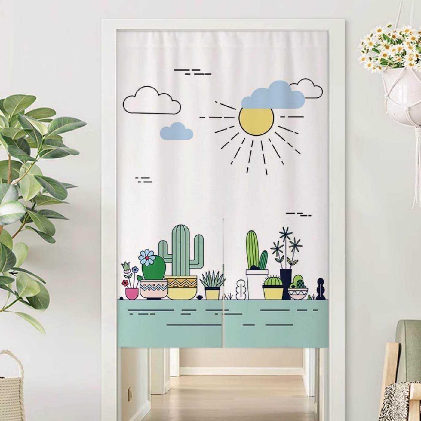 Guest Ruyunlai M11 Green Plants Japanese Noren Doorway Curtain, 90X150cm