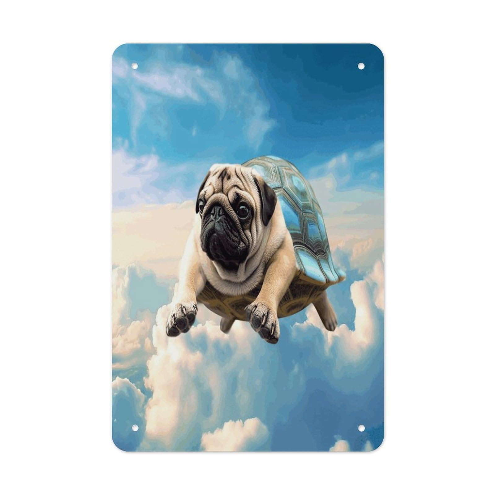 VstaDank Funny Turtle Pug Dog in The Sky Metal Tin Signs Personalized Wall Art Prints Decoration Art Poster Funny Vintage Tin Sign Iron Sheet Painting Metal Signboard Decor Painting for Wall Decor