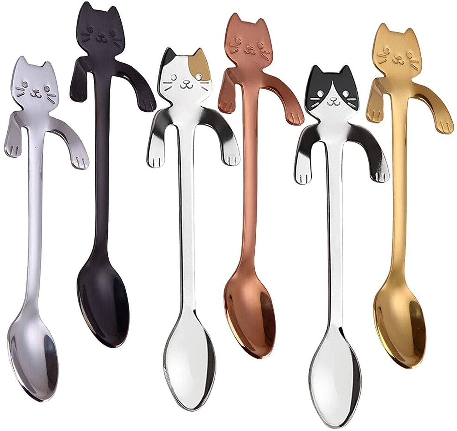 Löffel Restaurants 1 stücke Cartoon Katze Edelstahl Löffel Kreative Eis Candy Teelöffel Küchenbedarf Geschirr Kaffee Trinkwerkzeuge Esslöffel Hause(Black)