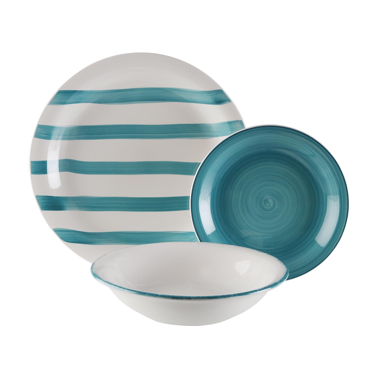 Service de Table Versa 18 pièces, Style Moderne, 3 x 26,5 x 26,5 cm, Porcelaine, Bleu