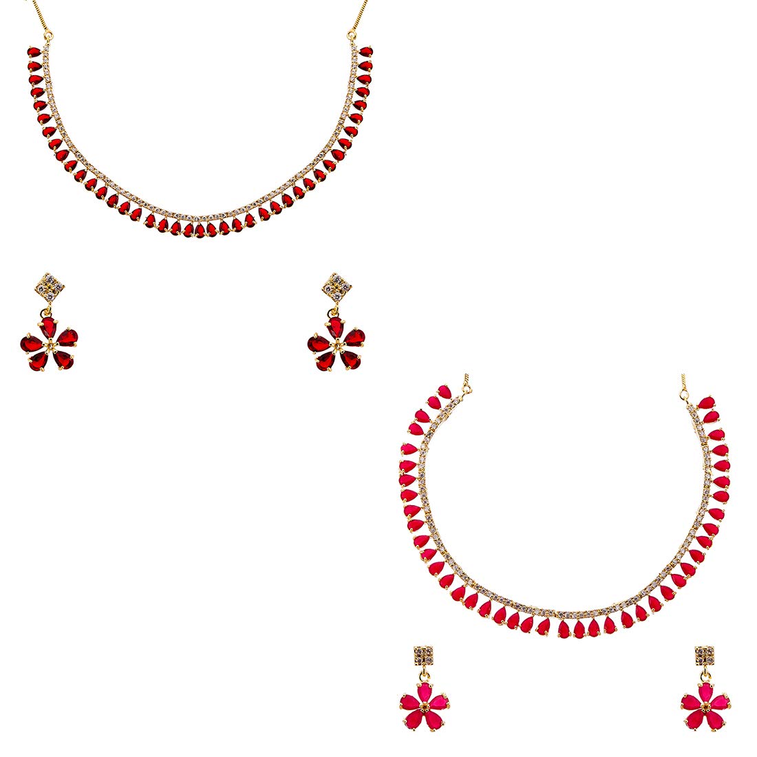 ZENEME Gold Plated American Diamond Necklace with Earrings for Women & Girls Set Of 2 (B07KVFR39F) Amazon Price History, Amazon Price Tracker