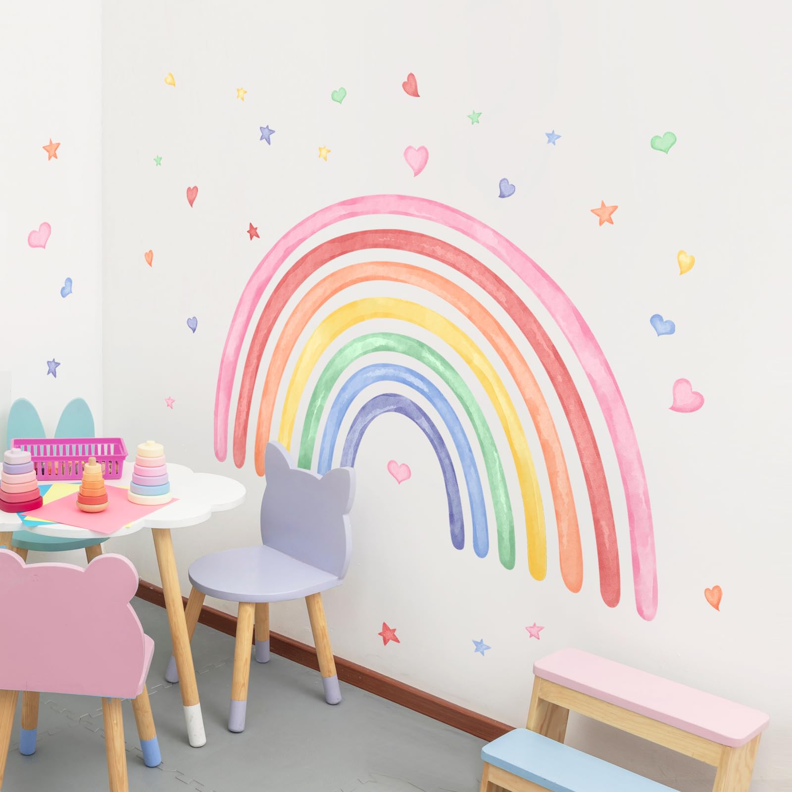 Supzone Adesivi Murali Arcobaleno Bambini - Sticker da Parete per Camerette con Cuori e Decorazioni