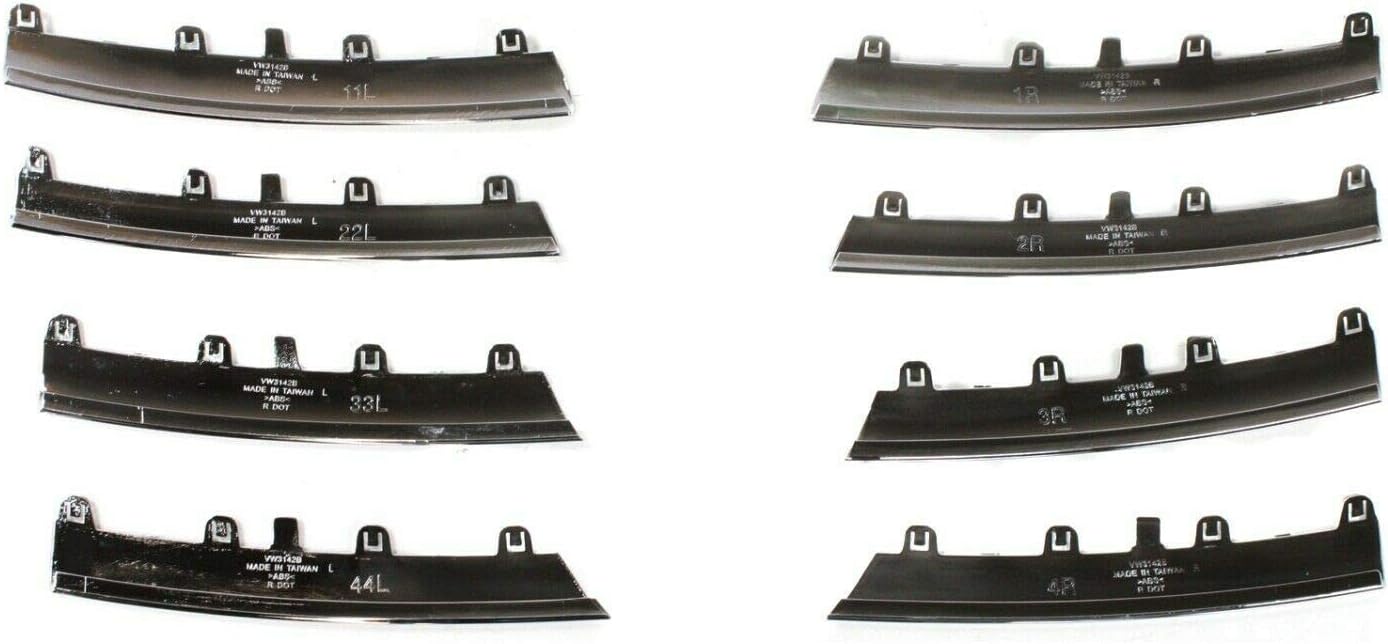 DAT AUTO PARTS Front Grille Trim Molding Insert Kit 8 Piece Set Assembly Replacement for 2005 2006 2007 2008 2009 2010 Volkswagen Jetta Type 5 Silver Chrome Smooth Plastic VW1211100 1KM898653