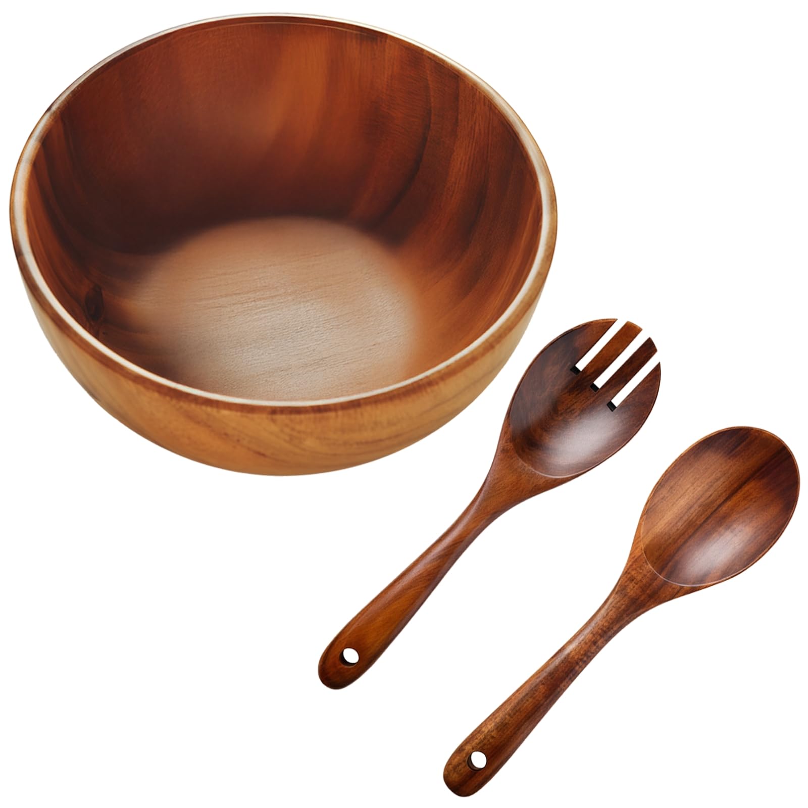 Generisch Holz-Salatschüssel-Set, große Holzschüssel für Salat, mit Servierlöffel und Gabel, für Gemüse und bewusste Ernährung, leicht zu reinigen, mit Aufhängung