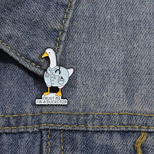 Image of Creative Duck Doctor Brooch Enamel Pin ''Trust Me I'm A Duckctor'' Novelty Funny Cute Animal Ducktor Lapel Pins Cartoon Goose Brooches Backpacks Jackets Badge Clothing Accessories for Women Girls Boys