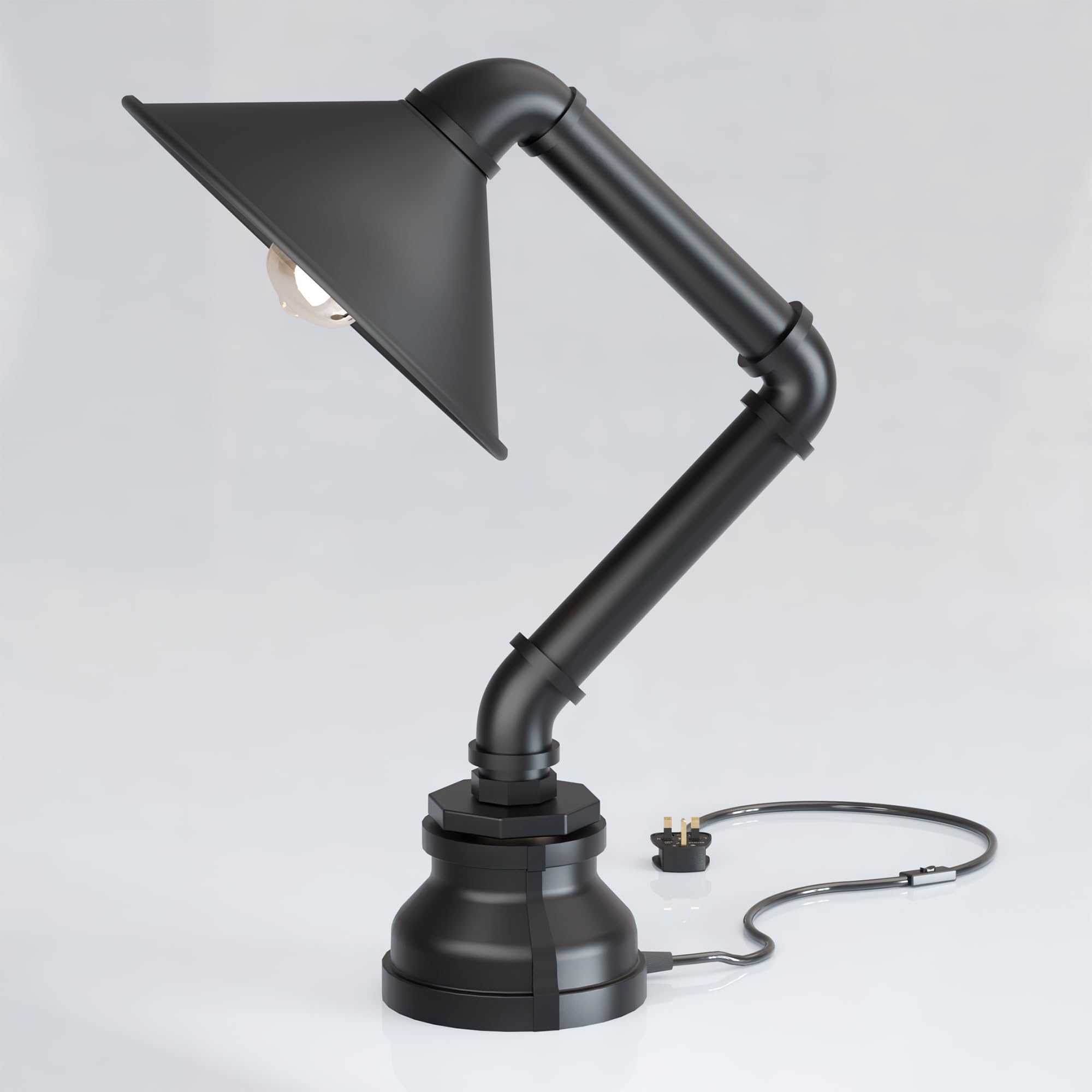 LEDSone Industrial Steampunk Pipe Table Lamp Vintage Retro Desk Light 31cm Black E27 Bedside Lamp for Living Room, Bedroom, Study, Office Décor — image 1