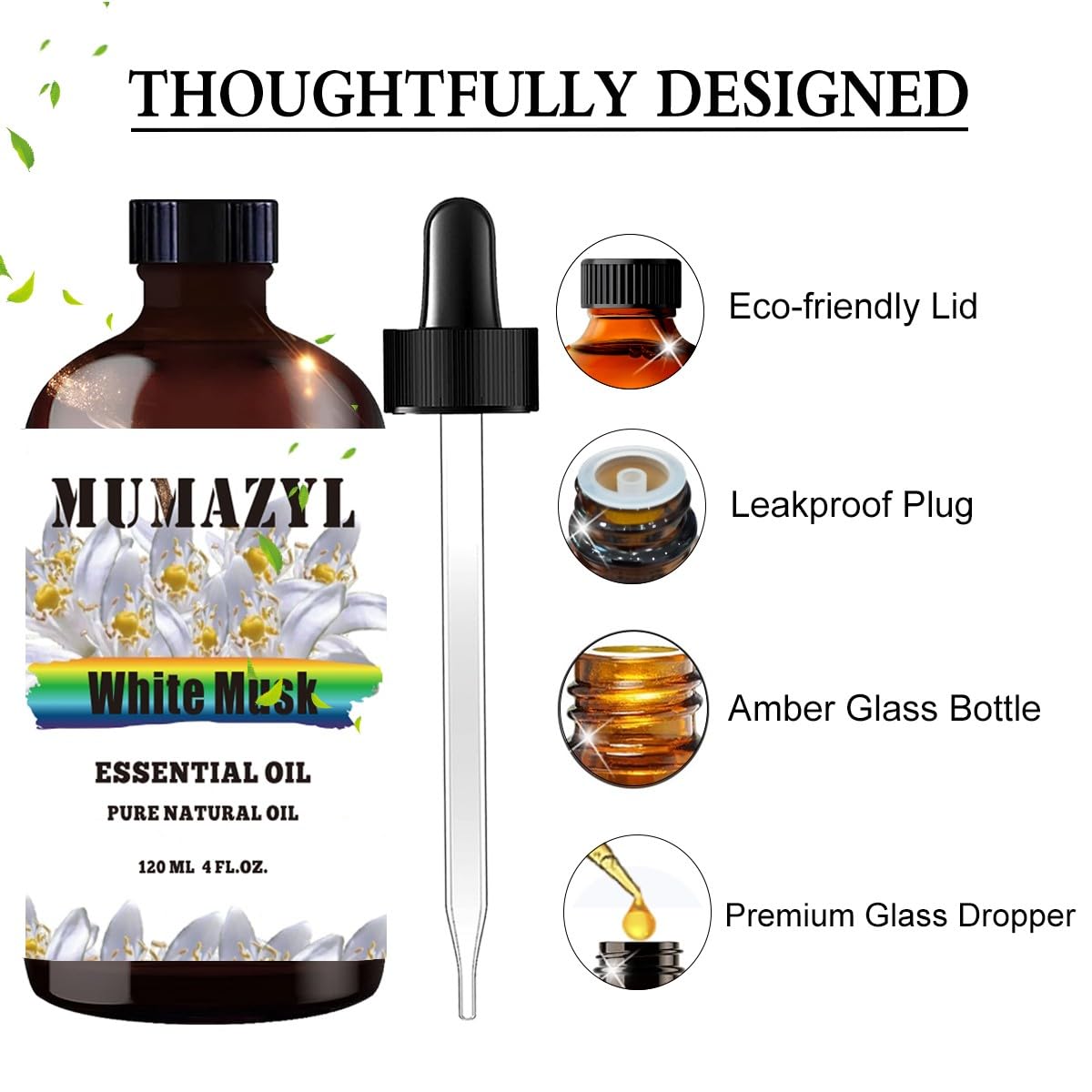 Aceite esencial de almizcle blanco, aceite de almizcle blanco de 120 ml para difusor, humidificador, yoga, limpieza, bricolaje, velas, jabón, aceites esenciales MUMAZYL