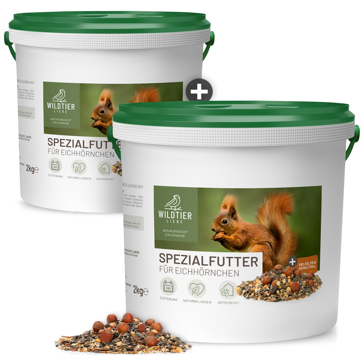 wildtier liebe Eichhörnchenfutter 2 x 2kg für Eichhörnchen & Streifenhörnchen I Ganzjahres-Futter Eichhörnchen; Streifenhörnchen Futter im 2er Set