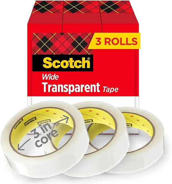 Scotch Transparent Tape, Clear Tape Engineered for Office and Home Use, 3 Inche Core, 1 in x 2592 in, 3 Rolls