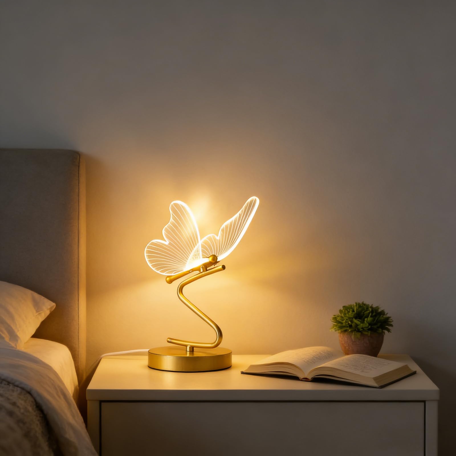 Lampa stołowa LED 6W Motyl Kreatywna lampka nocna 3000K Ciepłe światło Nowoczesne oświetlenie stołu LED Akrylowe dekoracyjne światło nocne Lampa do pokoju dziecięcego Czytanie Biurko
