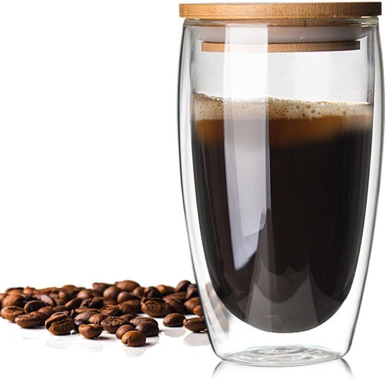 Home tea(TM) creative double wall glass cup coffe mug with bamboo lid 350ml