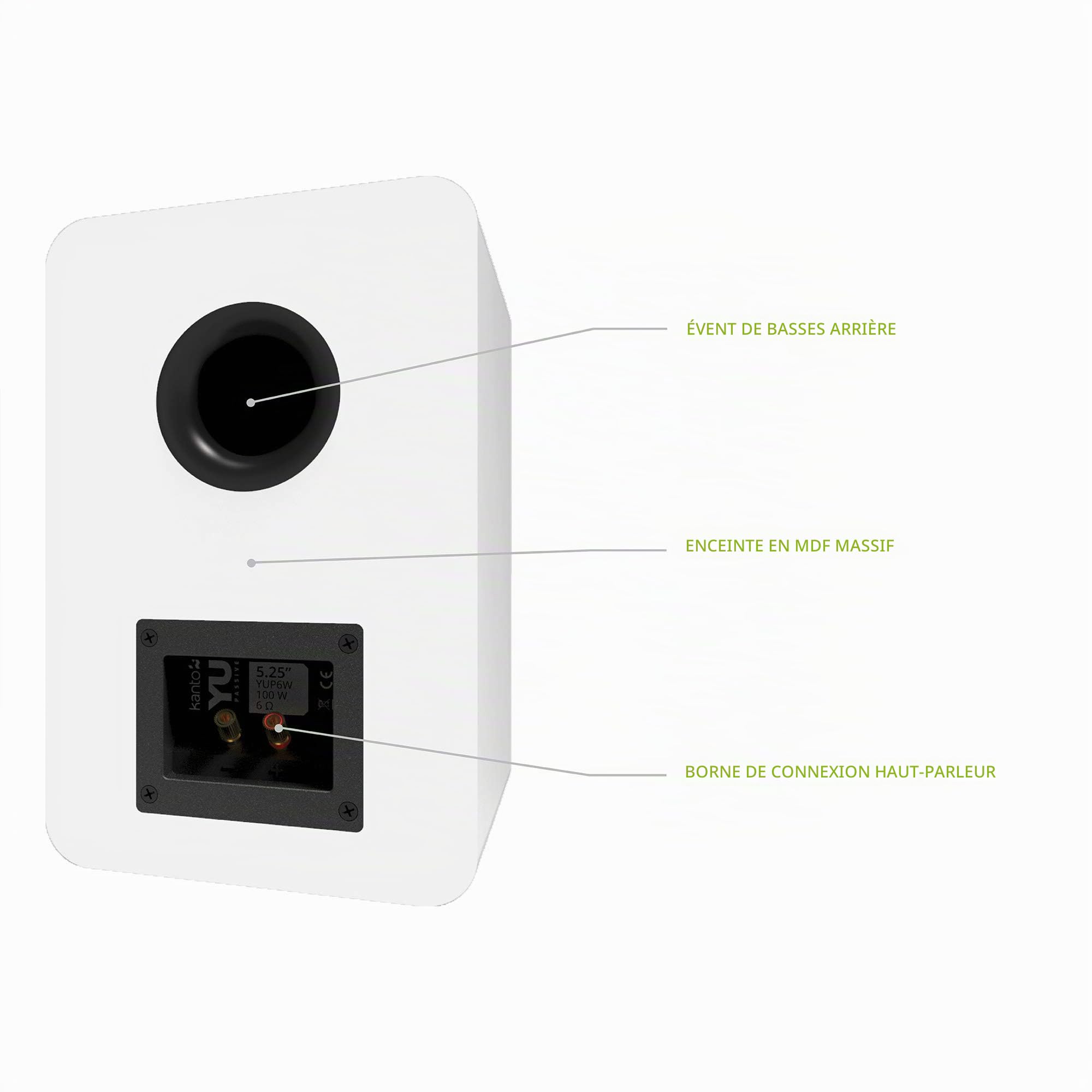 Kanto YUP6W Passive 200 Watt Bookshelf Speakers - Paire (White)