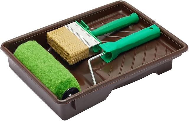 Fit For The Job 4 piece 7" Shed & Fence Roller Set & 4" Block Brush for DIY Painting of Woodstains on Exterior Woodwork, Sheds, Fences & Garden Furniture, Ideal For Smooth Planed & Rough Sawn Timber