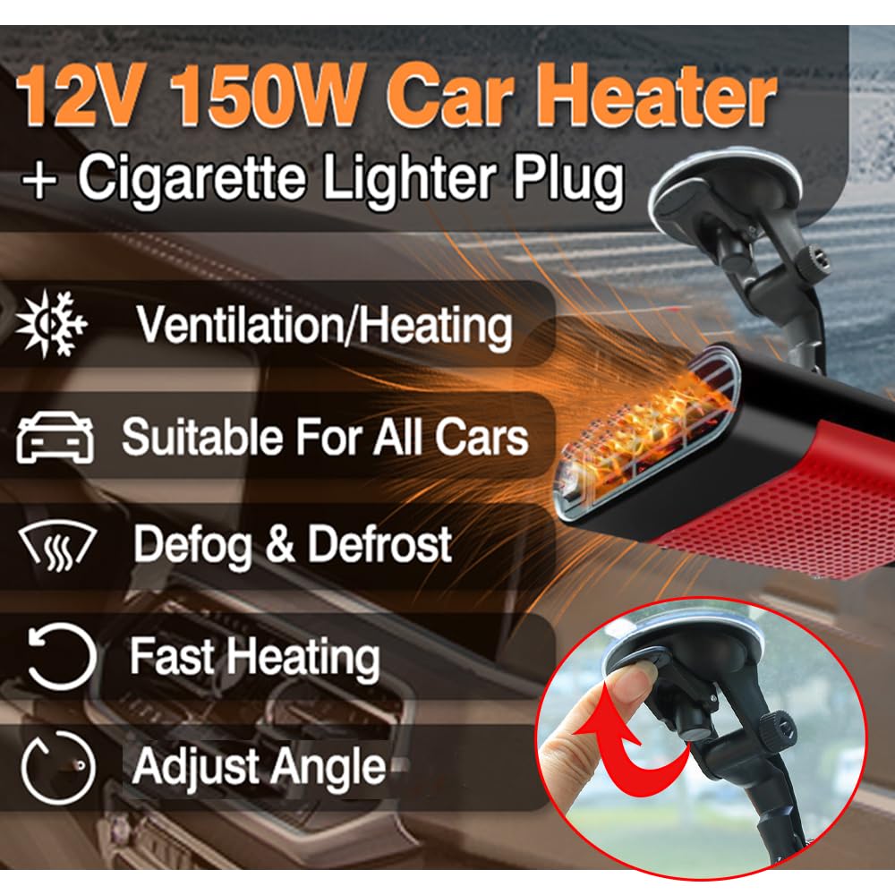 Riscaldatore per auto Riloer per camper, 12 V, 120 W, portatile, per auto, riscaldamento e raffreddamento rapidi invernali compatibile con la maggior parte dei veicoli, con supporto a ventosa.
