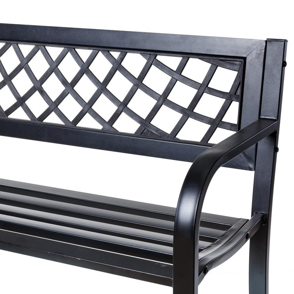 LOLAhome Banco de Jardín Acero Madera Nogal 2 Plazas 120x62x82 cm Respaldo Apoyabrazos Anticorrosión Exterior Negro