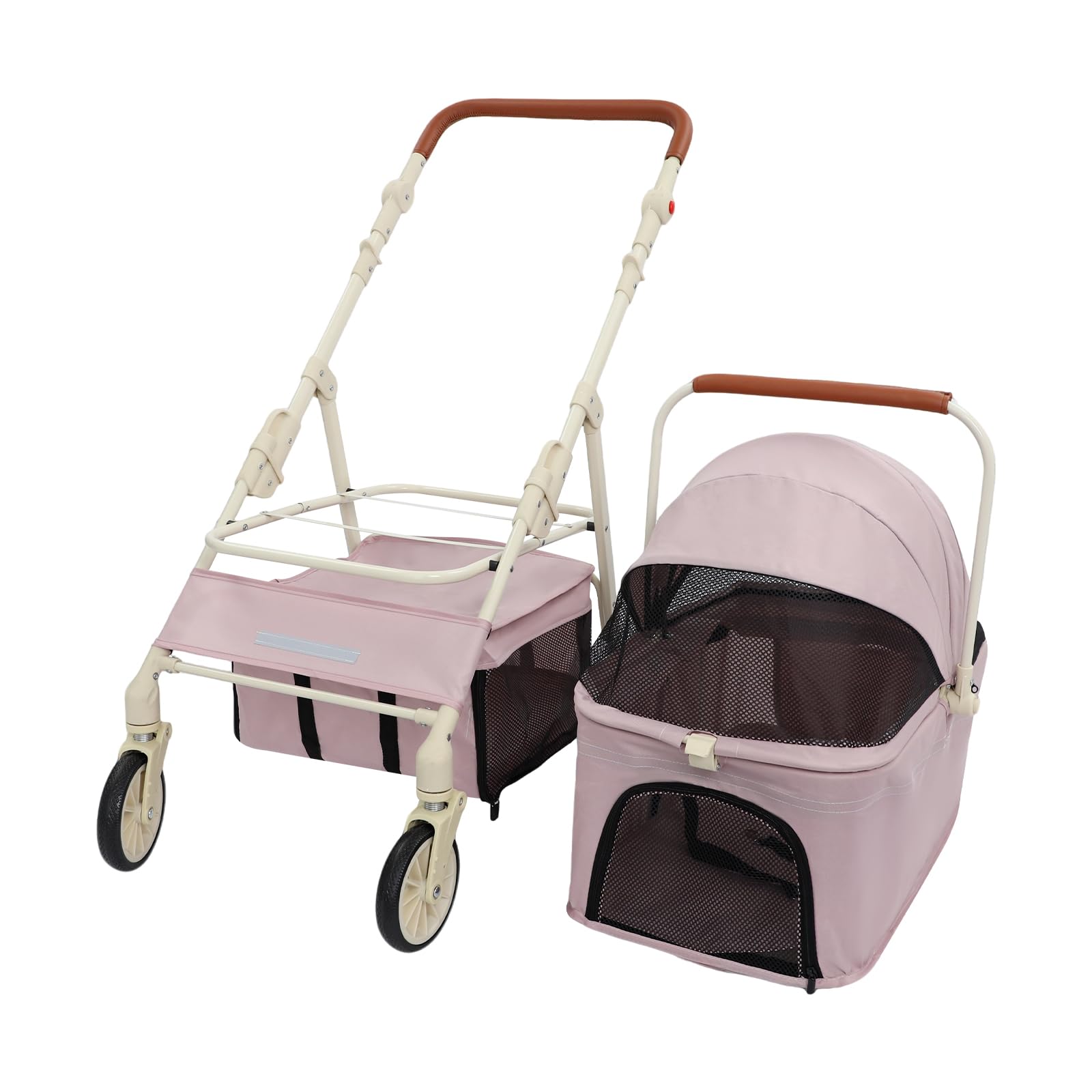 Mobilny plecak dla psa 2 w 1, składany, z kółkami, kółkami i 2 poziomami, oddychający, nośność do 15 kg, uniwersalny, na wycieczki z kotami i psami (różowy)
