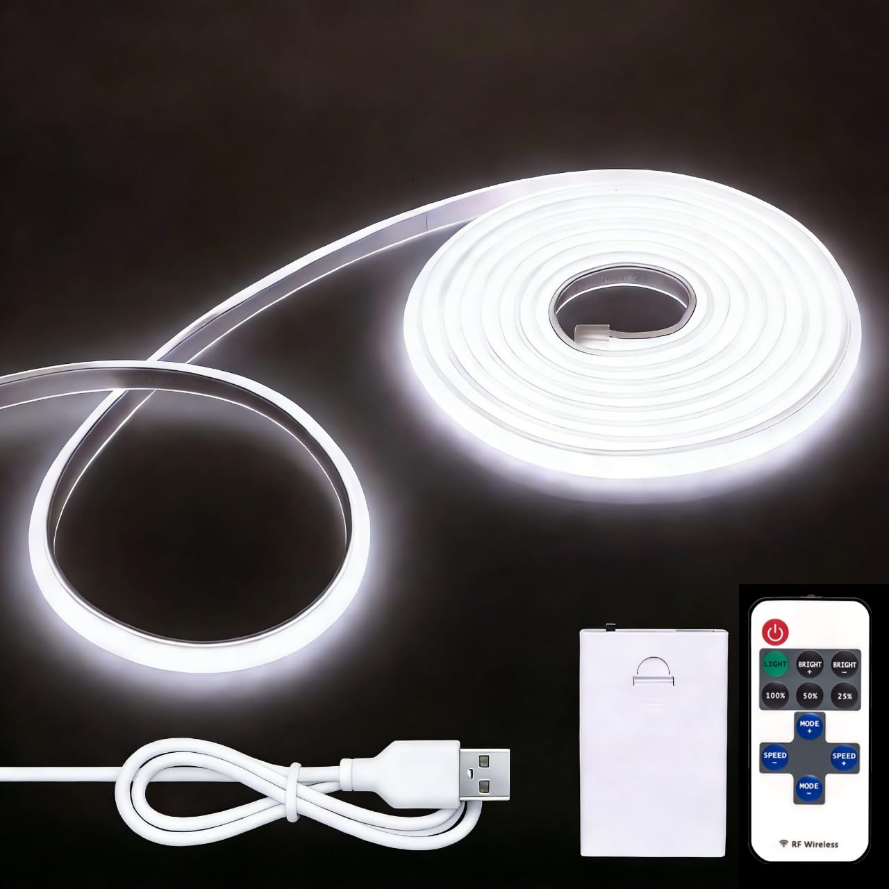 2M LED Strip Batteriebetrieben,Hohe Dichte LED strip Lights mit Netzteil,Wasserdicht Diffusion Flex LEDstreifen,Fernbedienung Dimmbar für Innen Aussen Schlafzimmer Küche DIY Globe Lichterkette