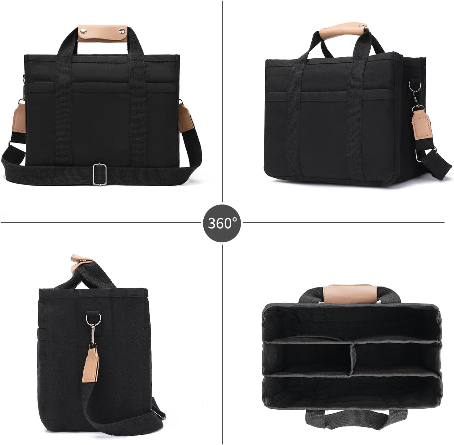 Tote Bag for Women Canvas Tote Purses with Compartments Pockets Crossbody Messenger Work Satchel Shoulder Handbags - Image 4