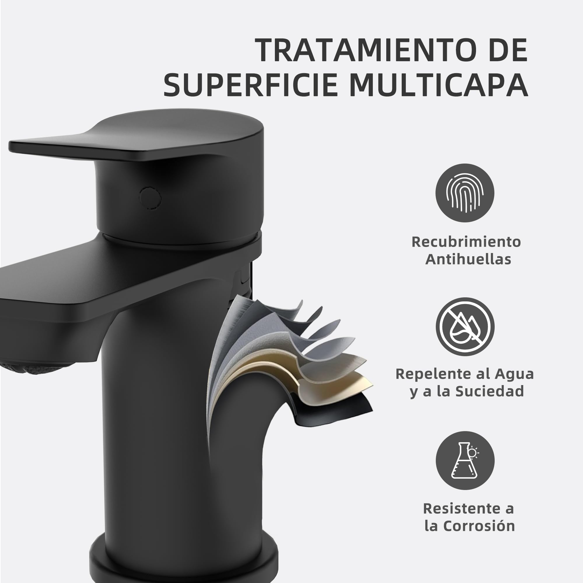 BELZ Grifo Lavabo Baño Monomando Bronce Negro | Ahorro de agua, silencioso y fácil instalación. Cartucho cerámico antifugas, conexión G3/8.