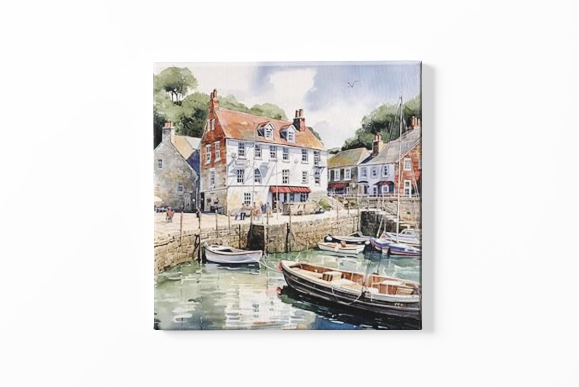 Love By Canvas Multicoloured Boats In The Harbour Canvas Wall Art Picture (14” X 14”)