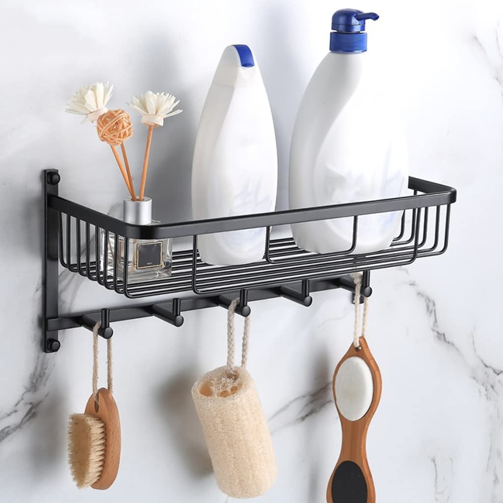 Estantes Estantes de Ducha de Esquina de Baño Estantes Flotantes Negro Cesta de Malla Ampliadare Completo Colgador de Toallas Colgante de Pared Inodoro Almacenamiento Cosmético Resistente a