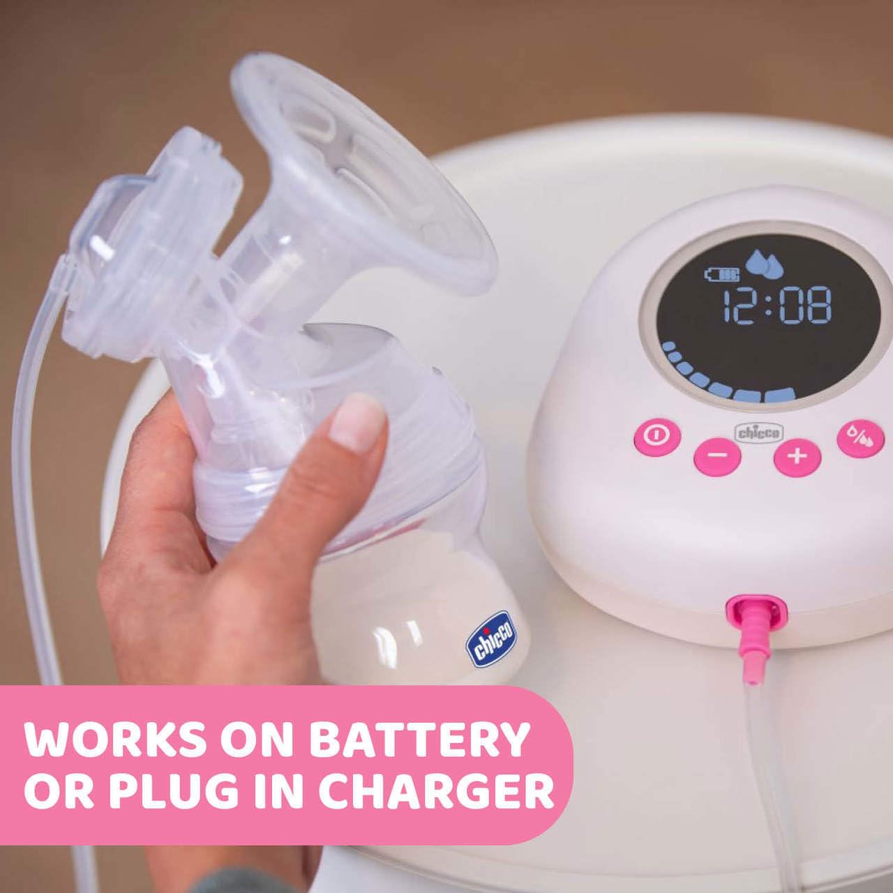 Chicco Elektrische Milchpumpe mit Stimulations- und Extraktionsphasen, 10 Intensitätsstufen, Komfortabel und schnell, ergonomische Form, mit geneigtem Sauger und auslaufsicherem Deckel, Weiß, 150 ml