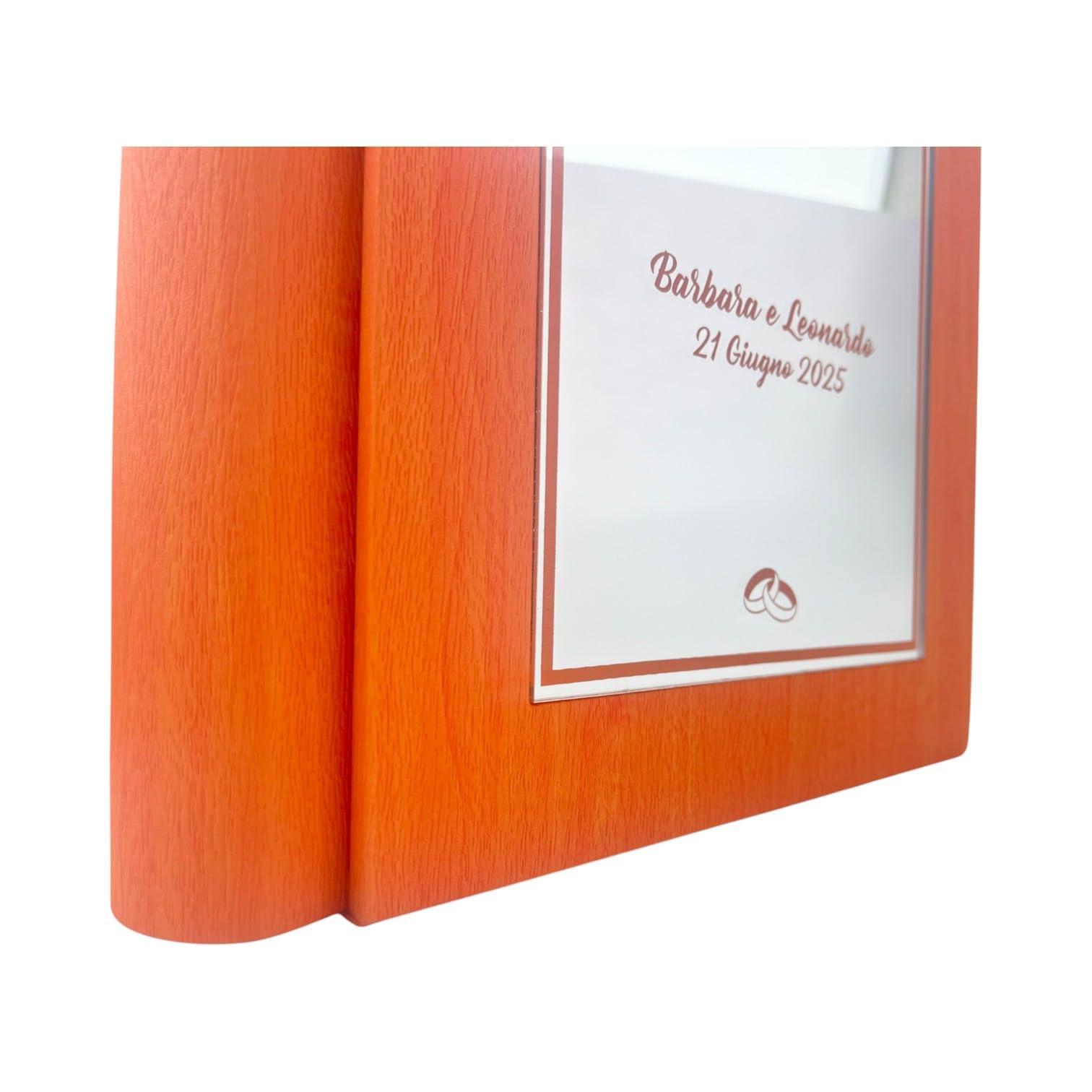 Álbum de fotos – Júpiter Mirror - de piel sintética efecto madera con recuadro Plex espejo grabado y colorido personalizable, clásico con papel de seda, para boda, comunión, aniversario o boda