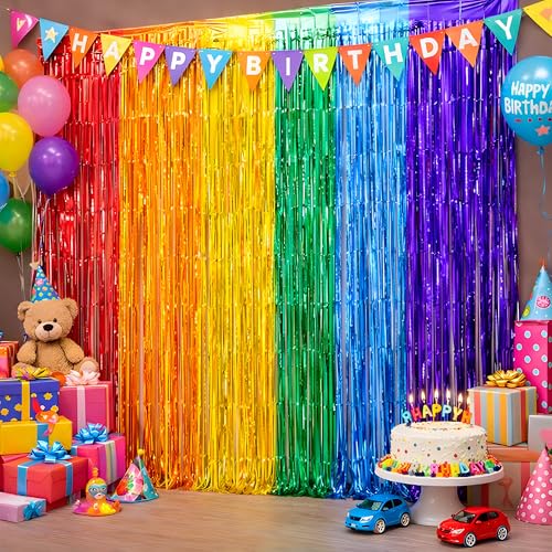 Image of OHOME Back to School Decorations - Rainbow Streamers Backdrop Banner - Last Day of School Decorations for Classroom Decor | Rainbow Party Decorations for Cinco De Mayo Engagement Pride Fiesta Birthday