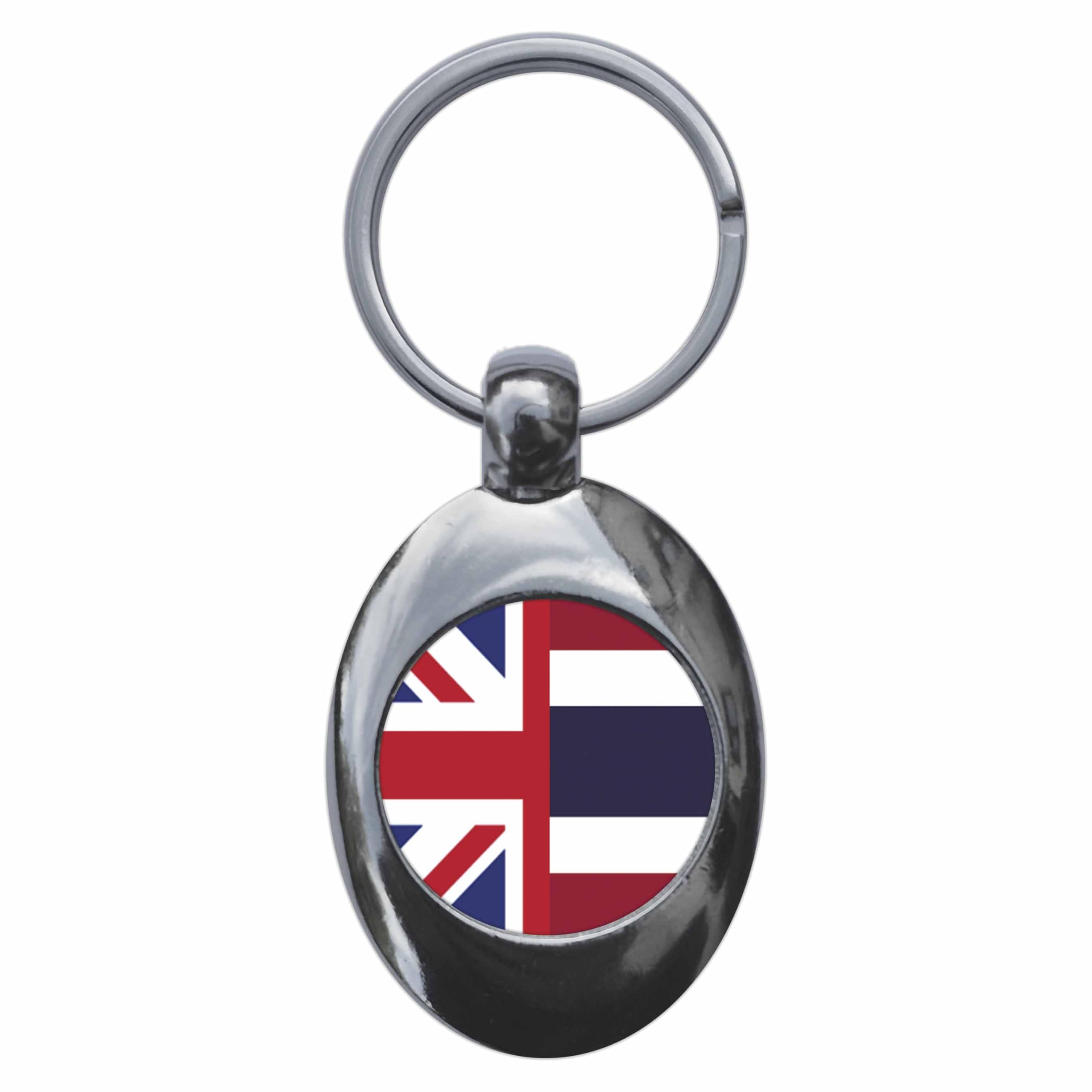 Ozorath Thailand United Kingdom Split Flag Keyring Keychain With Trolley Coin