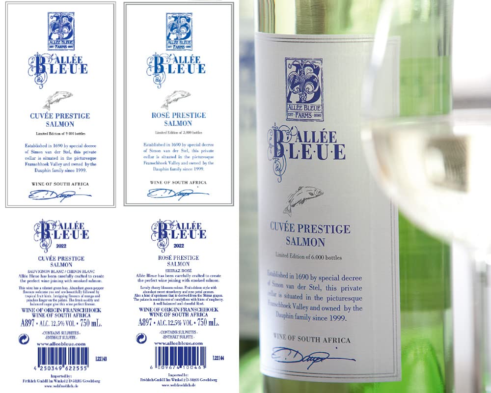 Gemischtes Wein-Set mit Weißwein und Roséwein: 6 Flaschen Allée Bleue DER WEIN ZUM LACHS trockener Sauvignon Blanc und Shiraz aus Südafrika