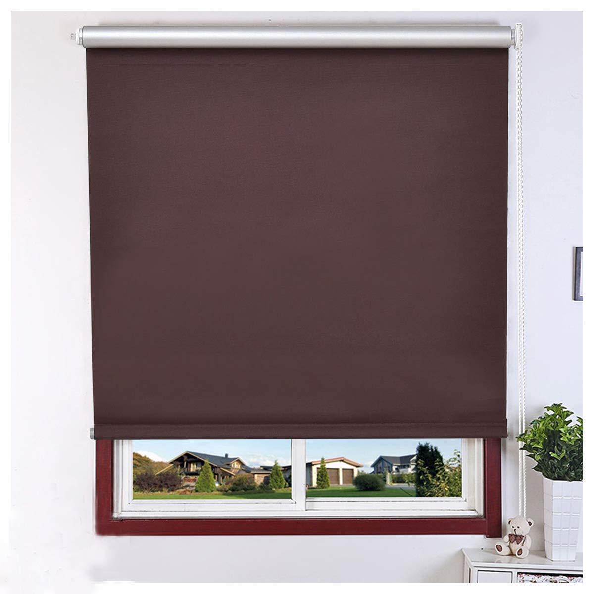 Kayra Decor Blackout Polyester Roller Blinds for Windows- Size - 36"(W) X 36"(H), Dark Brown