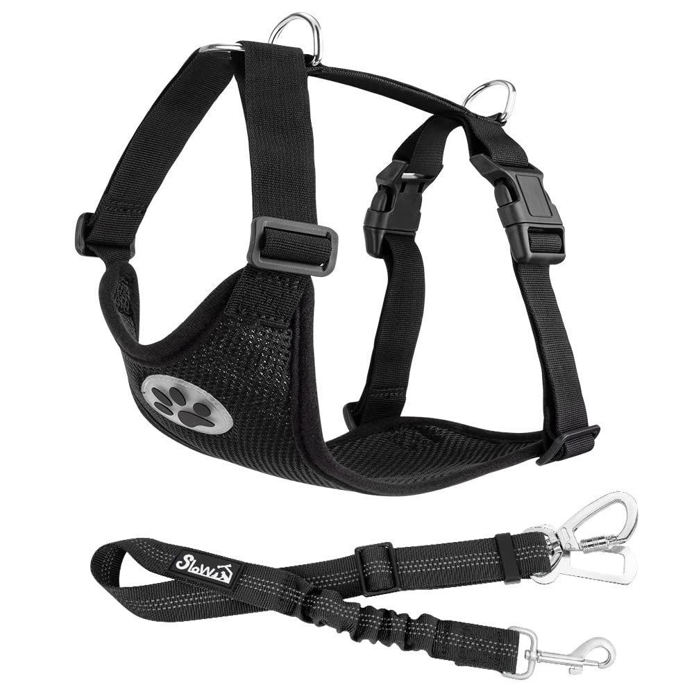 SlowTon Arnés de Coche para Perro con Correa de Conector, multifunción, Ajustable, Doble Tejido de Malla Transpirable, arnés de Chaleco de Viaje con cinturón de Seguridad