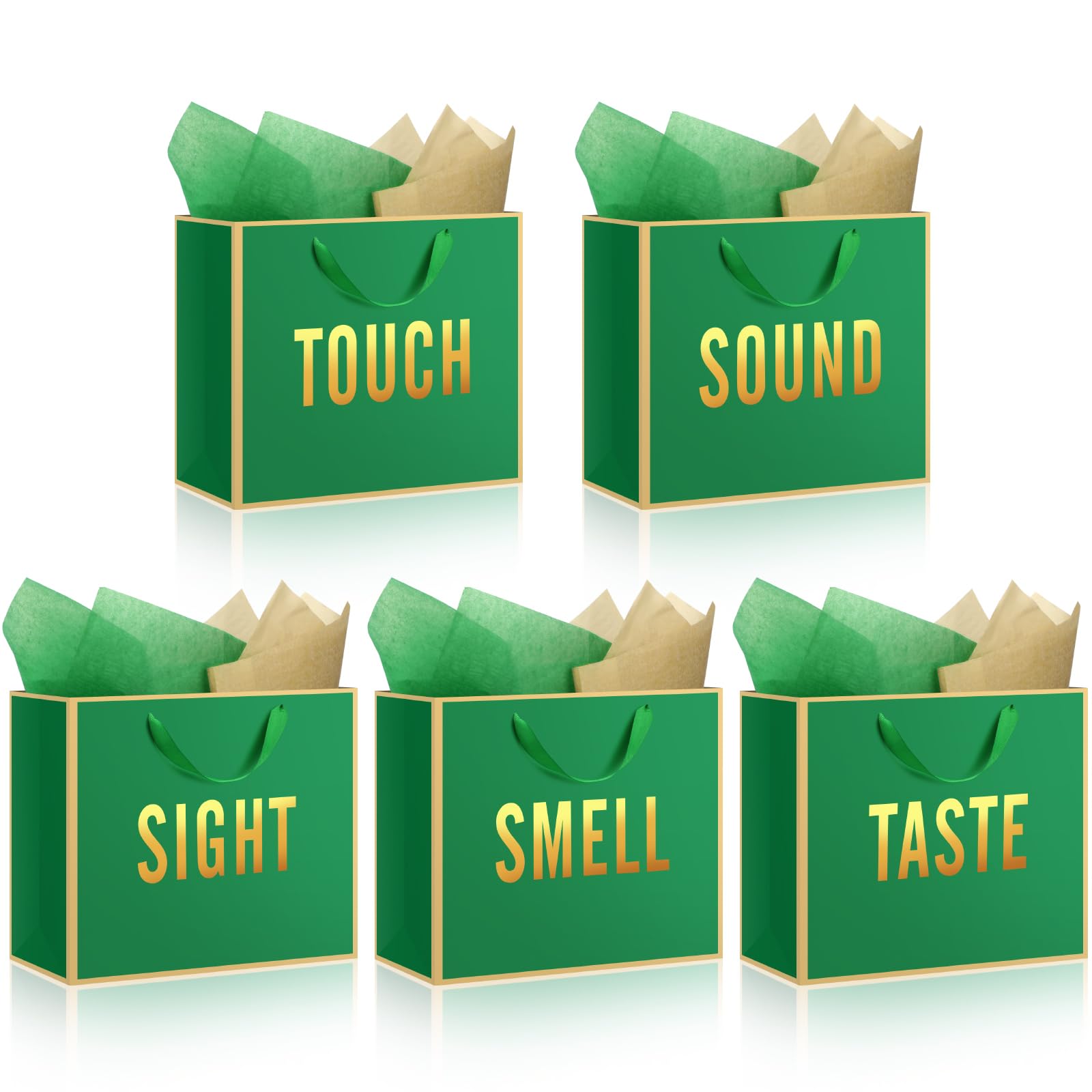 Kolldenn 5 Senses Gift Bags for Him and Her Five Senses Gift Bag with Ribbon Handles and Tissue Paper Present Wrappings for Valentine Wedding Birthday