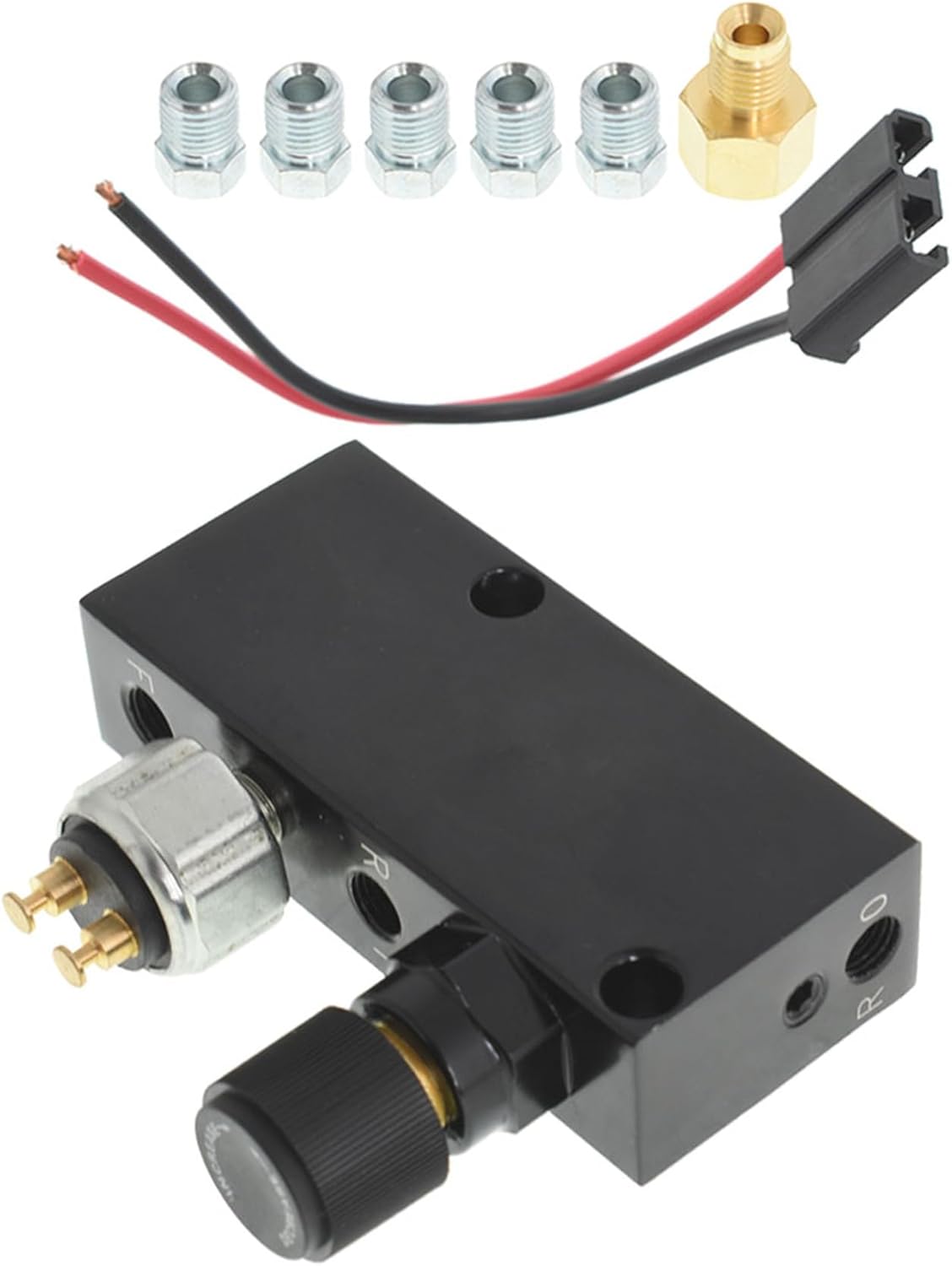 Labwork Adjustable Proportioning Valve & Distribution Block - Brake Disc/Drum with Stainless Steel Fittings for 3/16 Brake Line, Light Switch & Wiring Pigtail