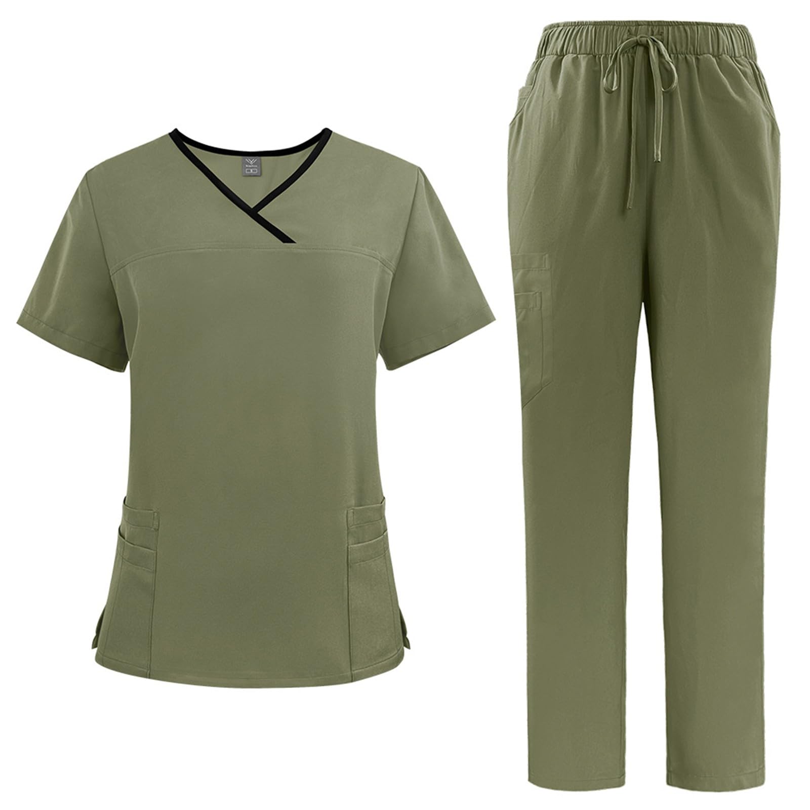 Scrubs Uniforms Women Set, Female Medical Uniforms & Scrubs Durable Short Sleeve V Neck Tunic Top and Pants with Pockets, Beauty Tunics for Women UK Nursing Workwear Suits for Beauty Center