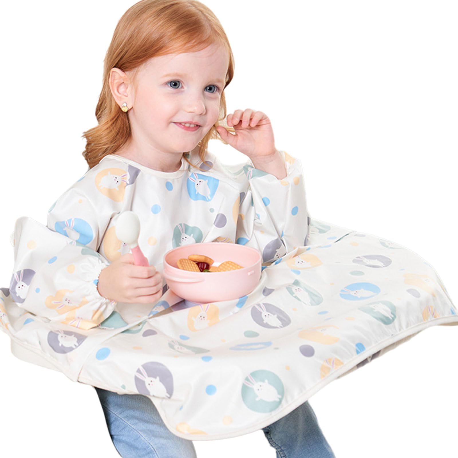 Buxuaaaa Infant Baby Feeding Bib with Hightchair Sleeve Cartoon Long Sleeved Gown Smock Coverall Easily Attachment Nursing Apron Weaning Bib