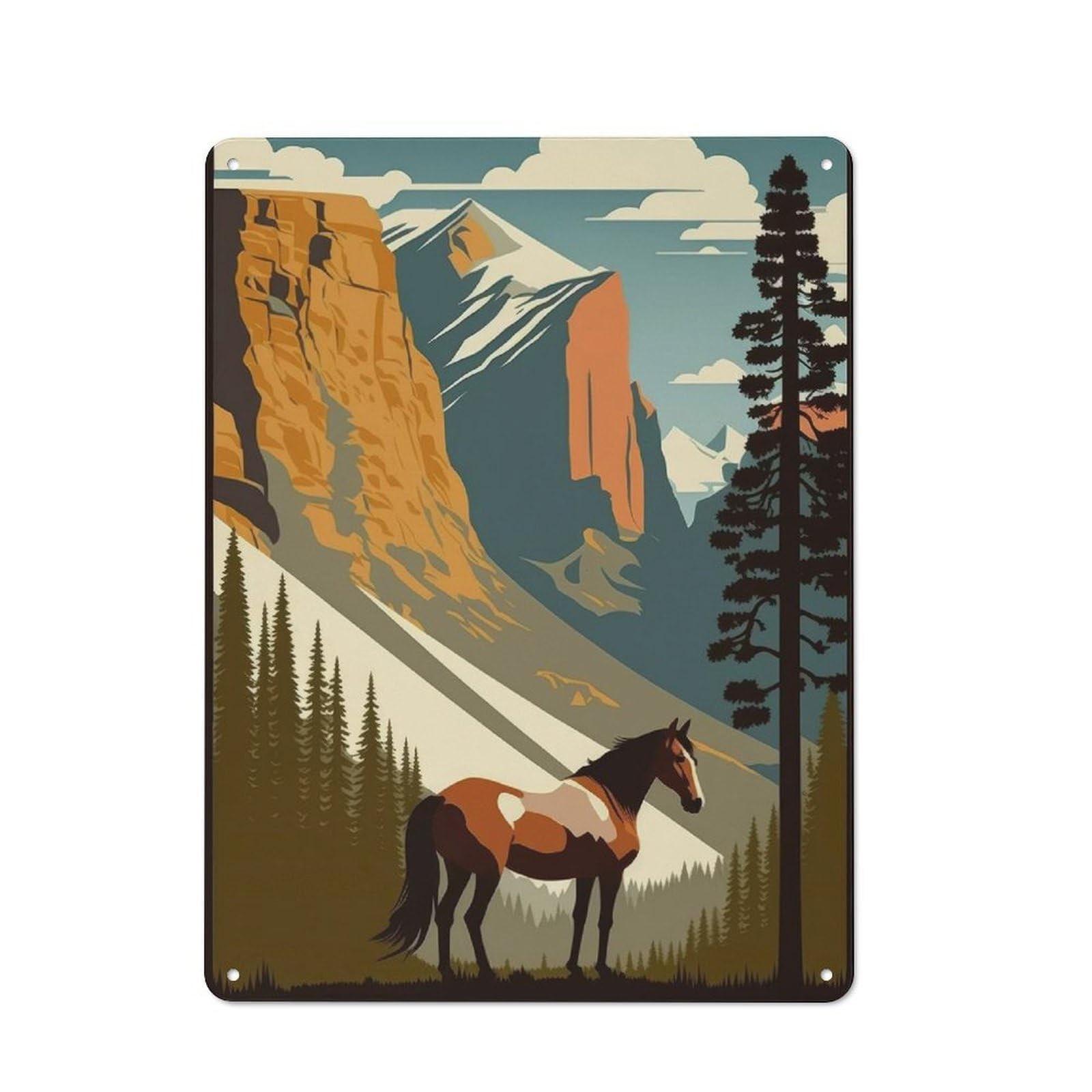 Junmoney Horse Art Series Style 6 Decorative Metal Sign 40X30cm, Understated Studio Wall Plaque For Hobby Room, Office, Lounge Or Living Room