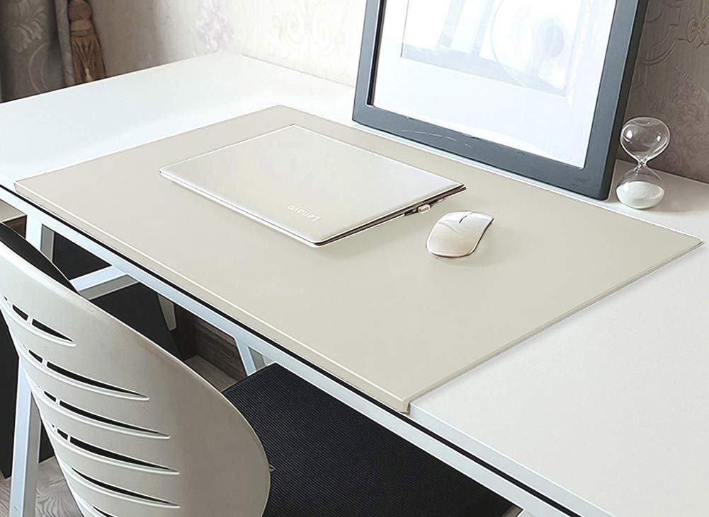 Alfombrilla de ratón con protector de bordes, de piel sintética, para oficina, hogar, oficina, hogar, con borde de fijación, suave alfombrilla de ratón para juegos antideslizante, color blanco 60x40cm