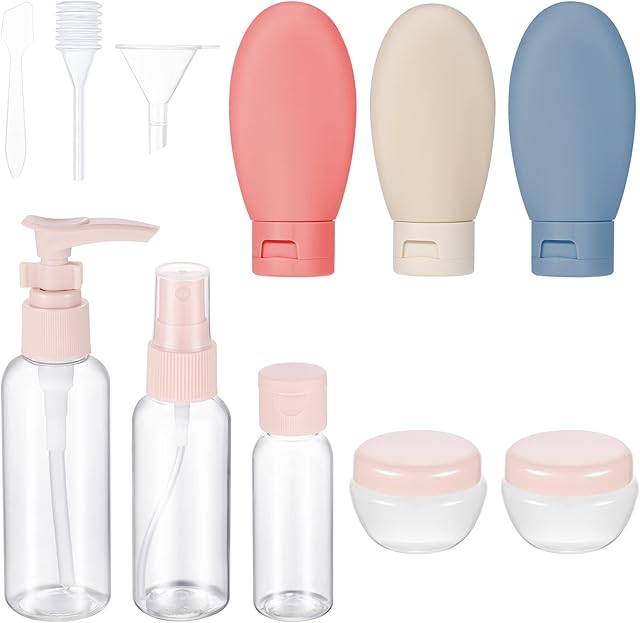 FANTESI Travel Bottles for Toiletries, 11 PCS Leak Proof Refillable Travel Containers Squeezable Liquid Containers with Bag for Cosmetic Shampoo Lotion Makeup Shower Hand Soap( Dark Color)