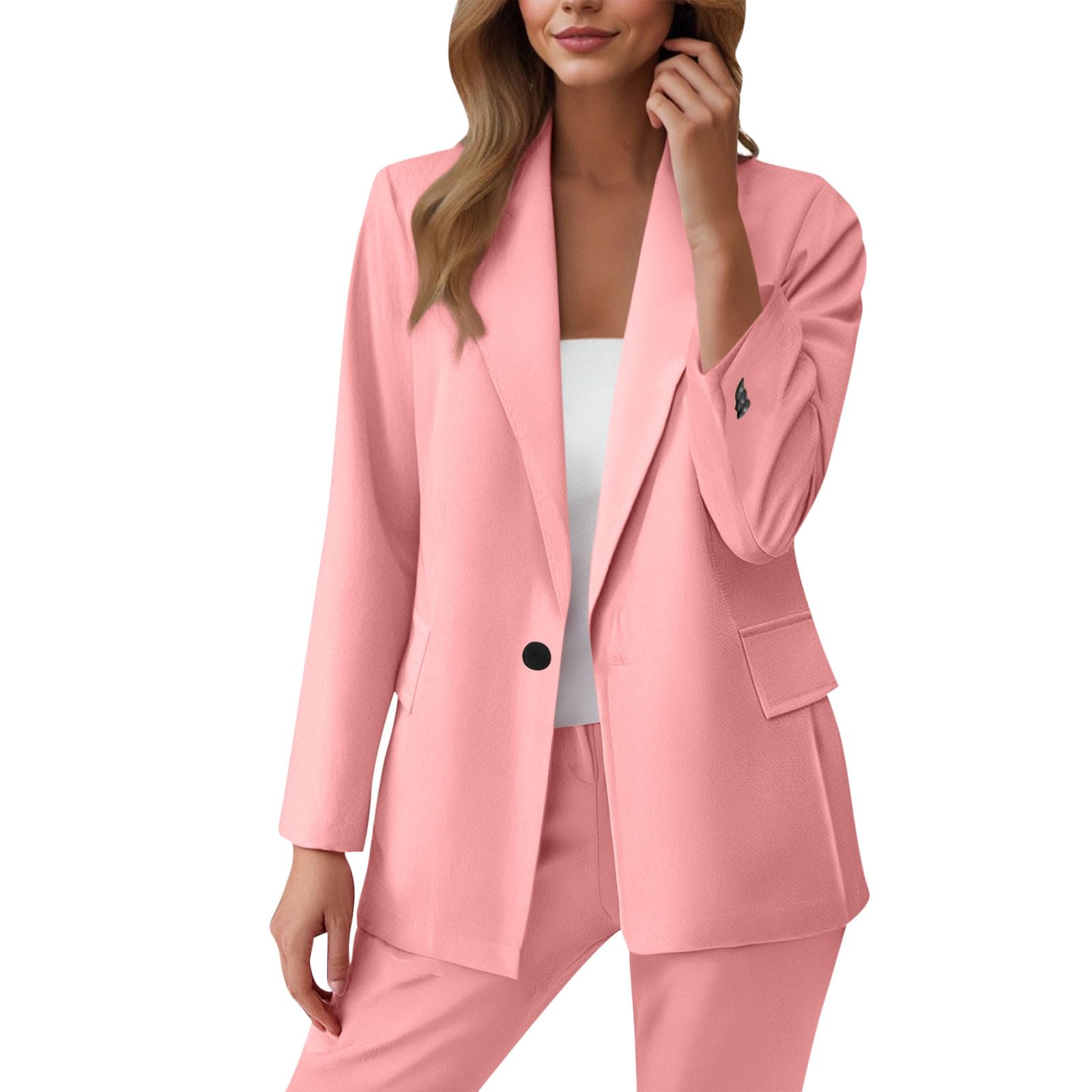 Women Blazer Sets 2 Piece Outfits Plus Size Dressy Business Casual Blazer Coats with Dress Pant Suit for