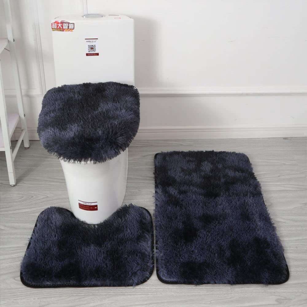 Juego de tres piezas de alfombra de baño de felpa azul marino, teñido anudado, color liso, 1 unidad, 50 x 80 cm, alfombra de baño suave, accesorios para el hogar