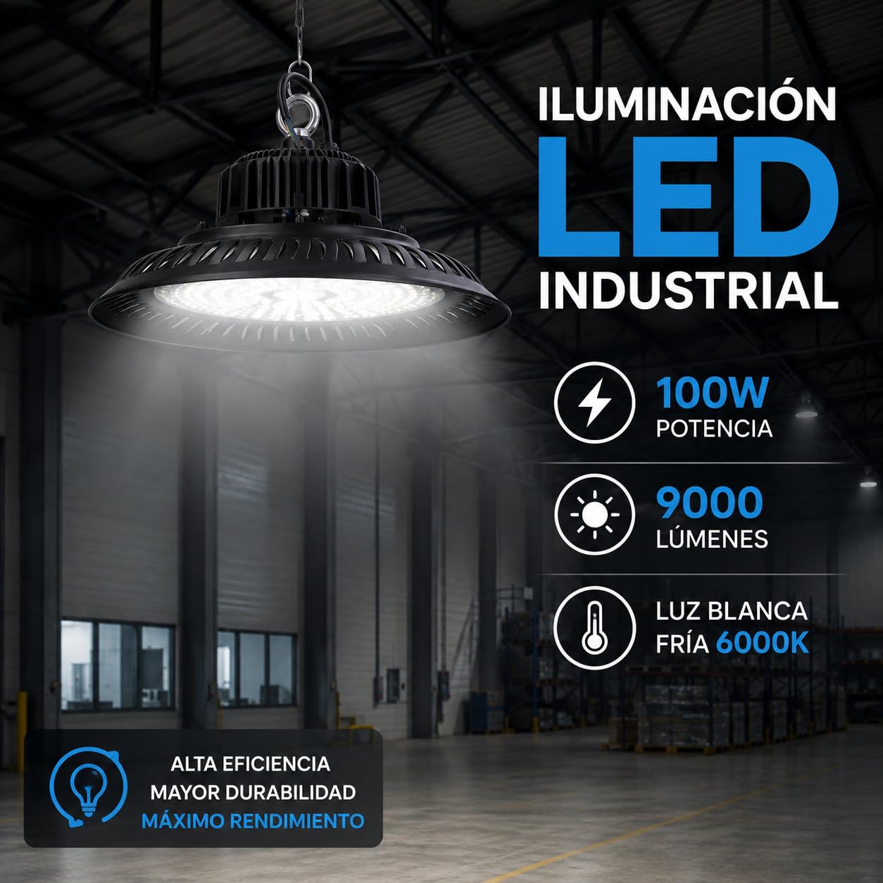 Jandei – 6x ECO Industrial UFO LED High Bay 100W (odpowiednik 750W), zimna biel 6000K, Idealne oświetlenie obiektów przemysłowych, warsztatów, garaży, sklepów. Zastosowanie wewnątrz i na zewnątrz IP65