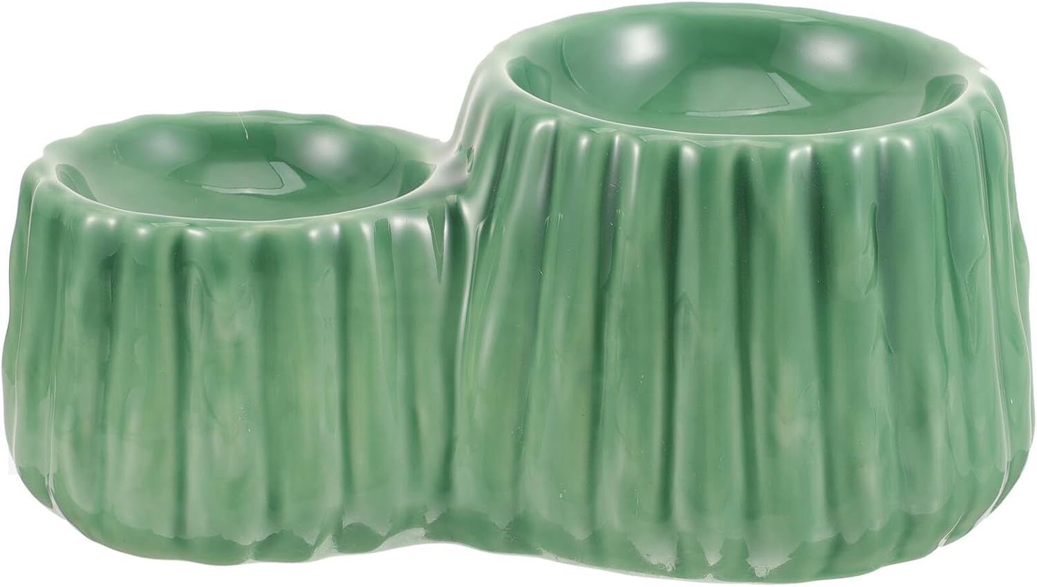 STOBAZA Raised Ceramic Cat Dog Feeding Bowl Set, Elevated Anti-Spill Double Bowls with Neck Protection, Whisker-Friendly Pet Food and Water Dishes for Cats and Puppies, Green