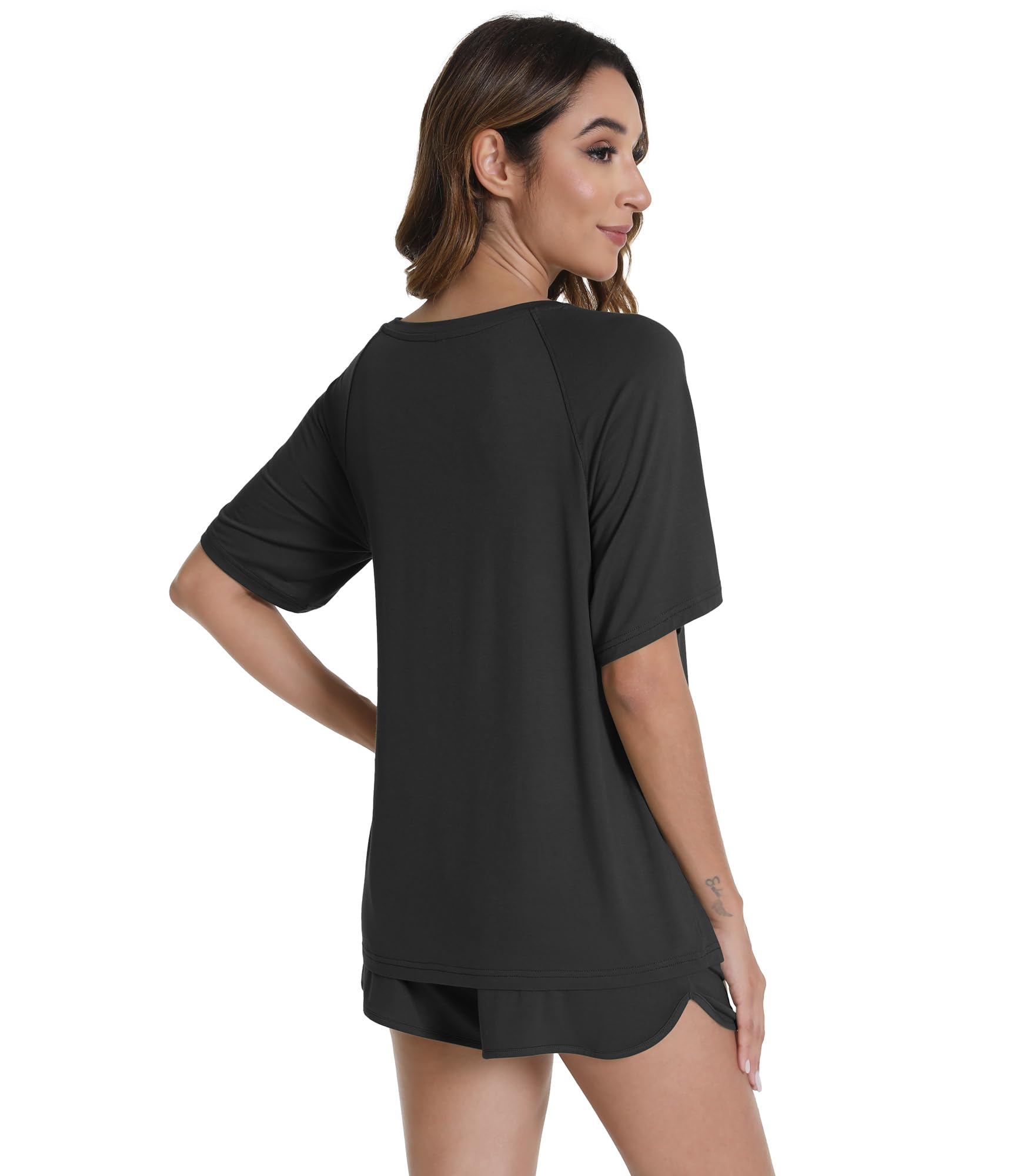 WiWi Pijama para mujer, camiseta de manga corta con pantalones cortos de viscosa de bambú, conjunto de pijama refrescante S-XXL