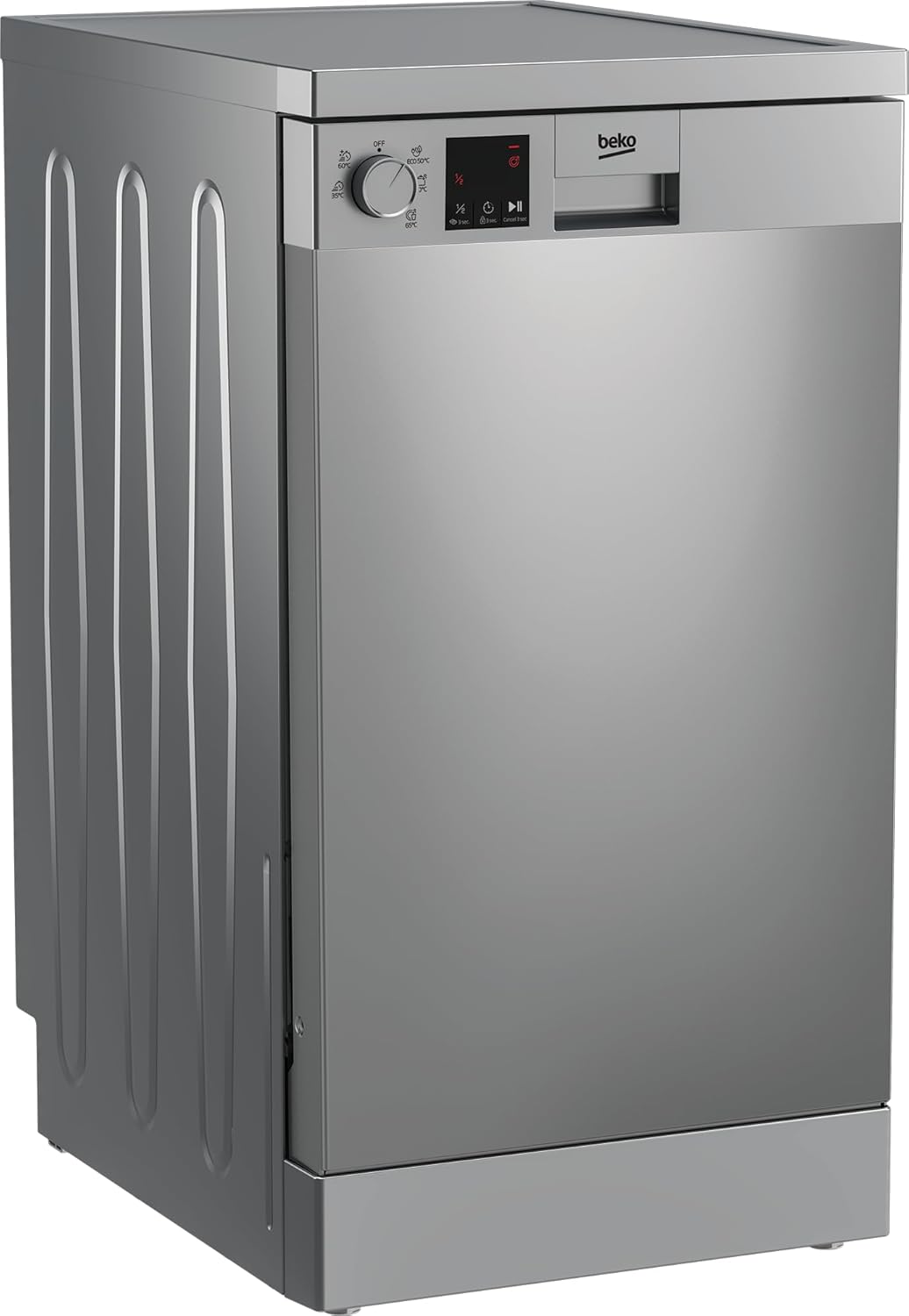 Beko - DVS05024X - Lavastoviglie SLIM 45 cm Libera Installazione, Display LED, 10 Coperti - Acciaio Inox, HxLxP: 85 x 44,8 x 60 cm, 49 dBA [Classe di efficienza energetica E]