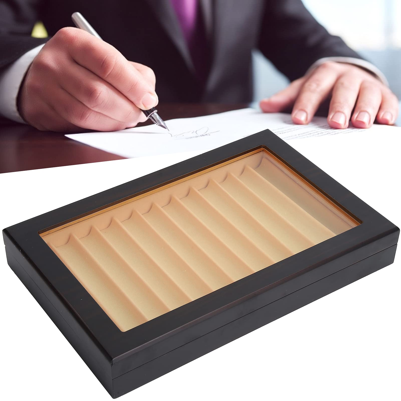 Organizzatore per 12 astucci per penne stilografiche, portapenne, scatola portapenne in legno Scatola portapenne in legno Vetrina con finestra superiore Scatola portapenne in