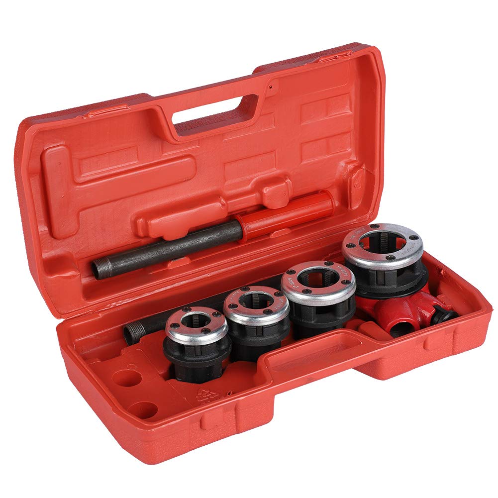 Kit de Roscado de Tubería Manual, 4 Matrices para 1/2" 3/4" 1" 1-1/4", Herramienta de Corte de Boquilla para Plomería
