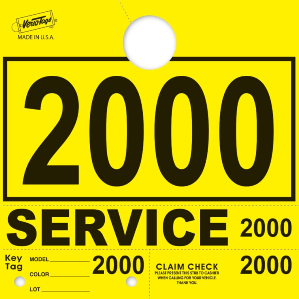 Service Dispatch Numbers RL78 Style Mirror Hang Tags Numbered (Yellow, 2000-2999)