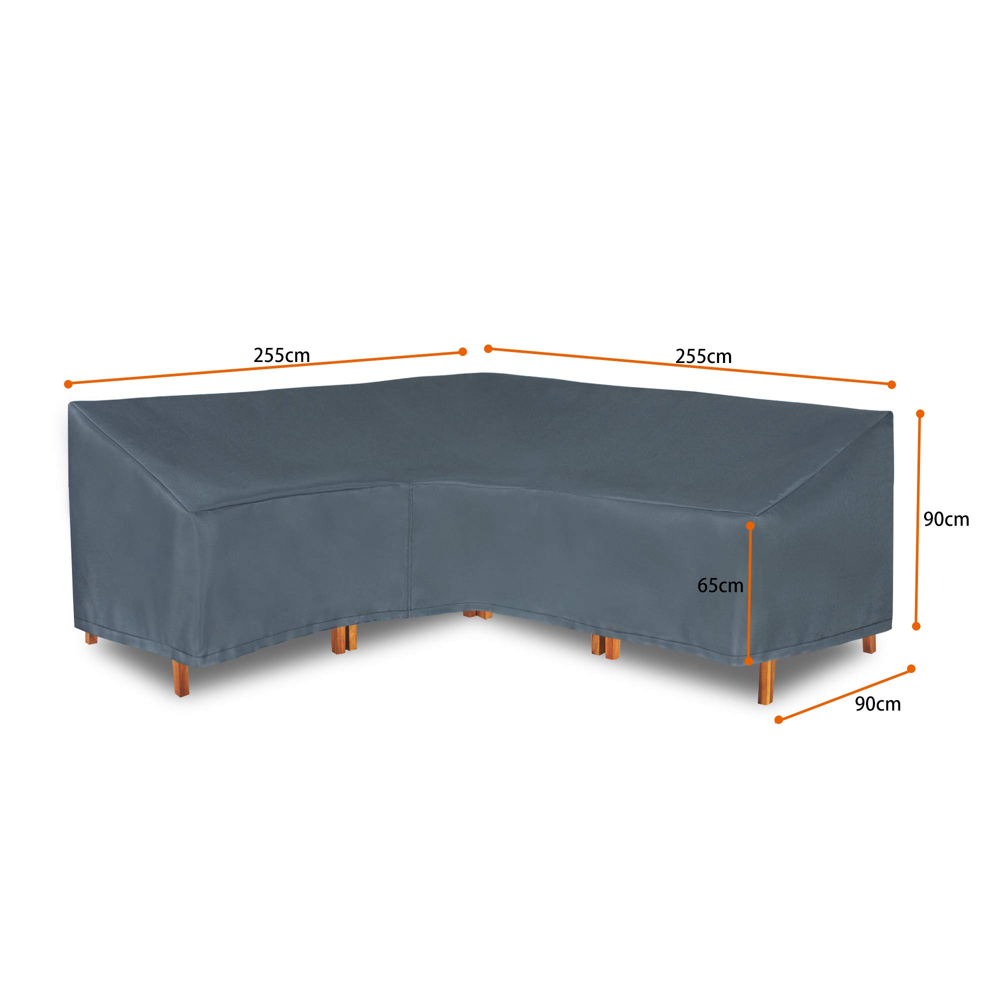 Loungemöbel Abdeckhaube für L-Form Sofas，Wasserdichtes Atmungsaktives TPU Gewebe Abdeckhaube für Gartenmöbel ，Wasserdicht Schutz vor Wind UV schützende (Grau (255 * 255 * 90W*65/90H cm)