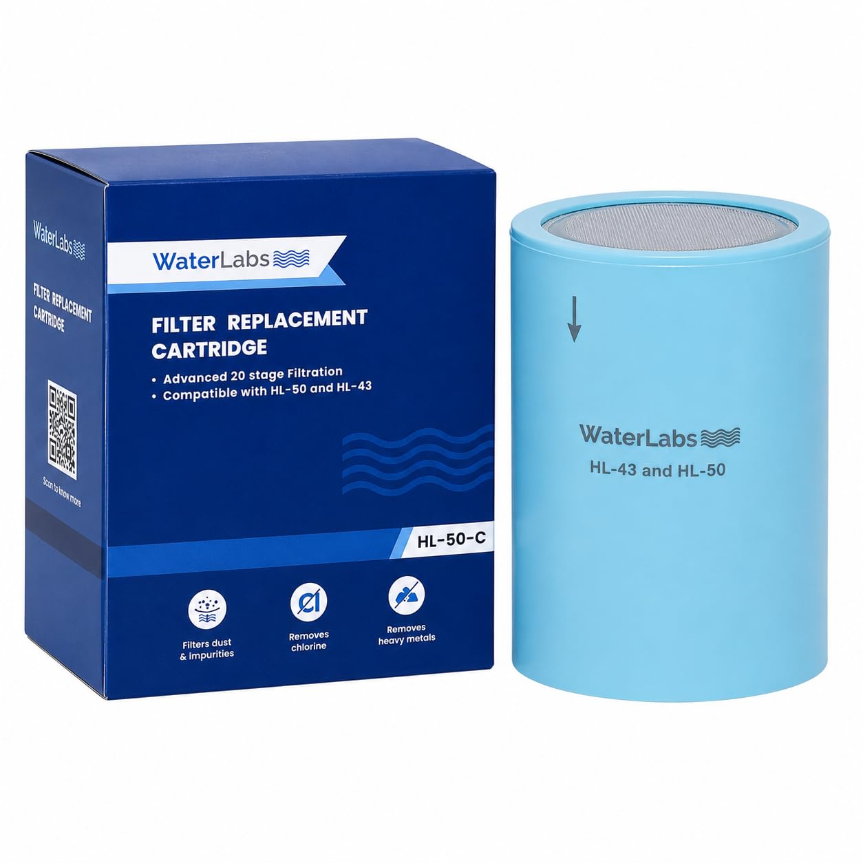 WaterLabs Replacement Cartridge for Shower and Tap Filter, Compatible with HL-50 and HL-43 Models, 20-Stage Filtration, Reduces Chlorine, Heavy Metals, Easy Installation